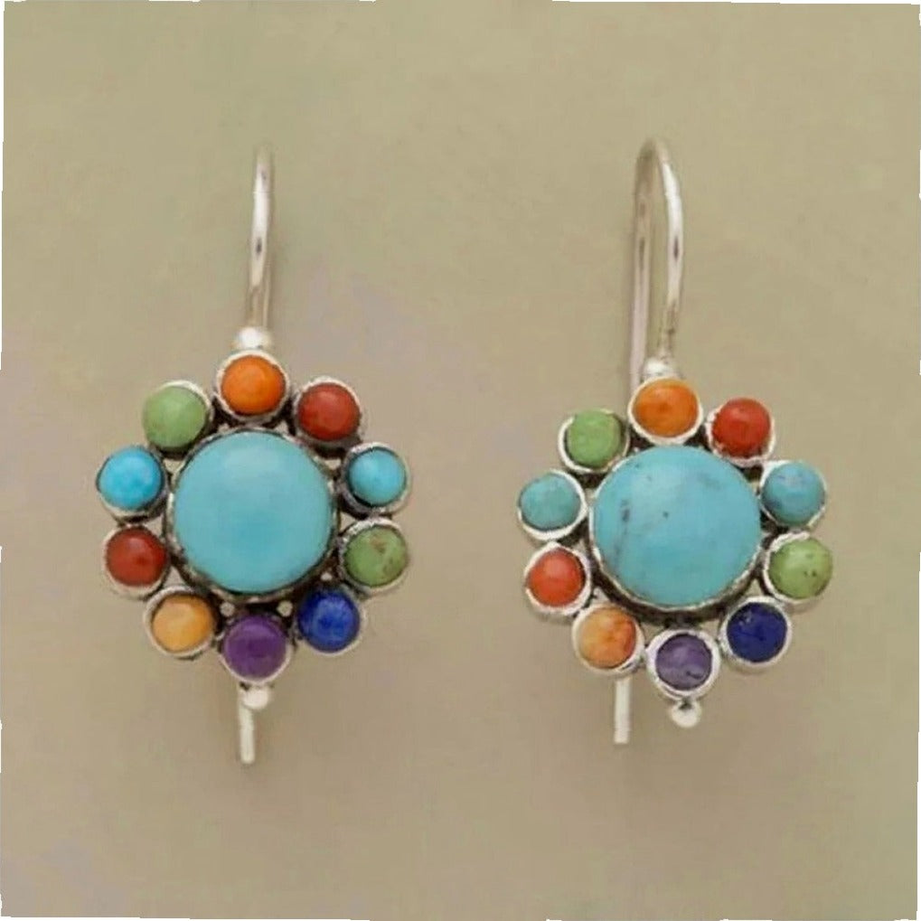 Multicolored Round Earrings in Turquoise