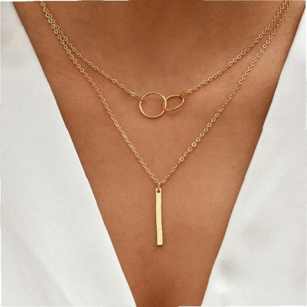 Retro Gold Double Circle Pendant Necklace