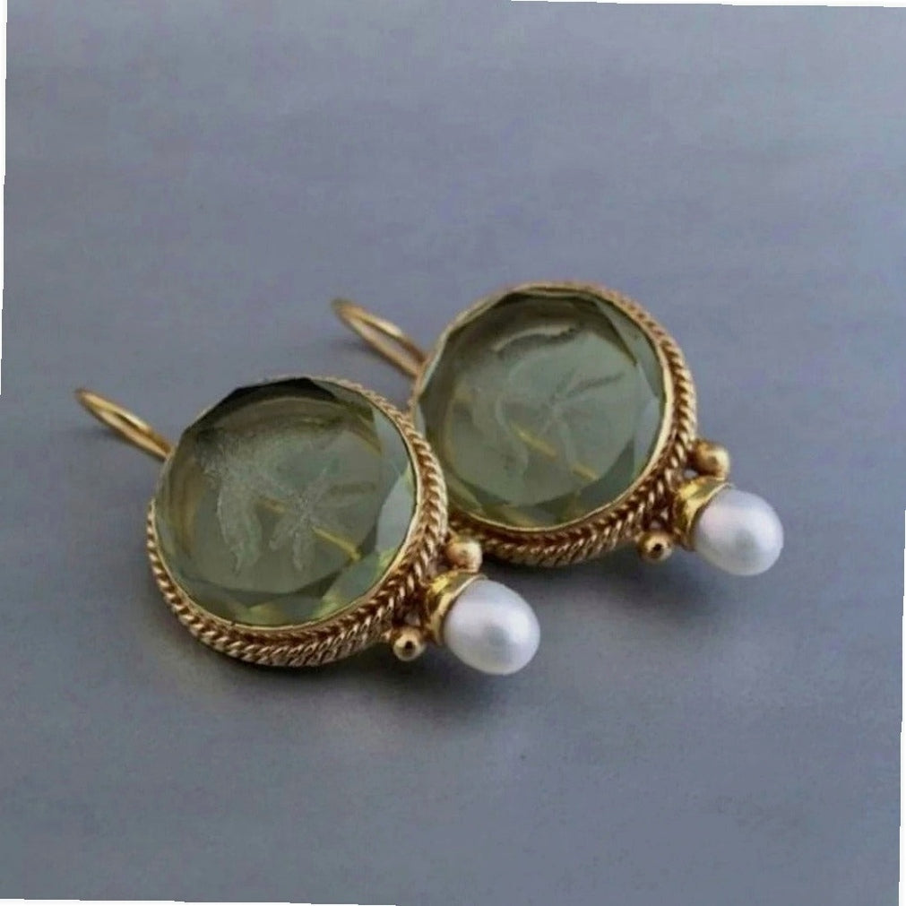 Vintage Round Green Stone Earrings