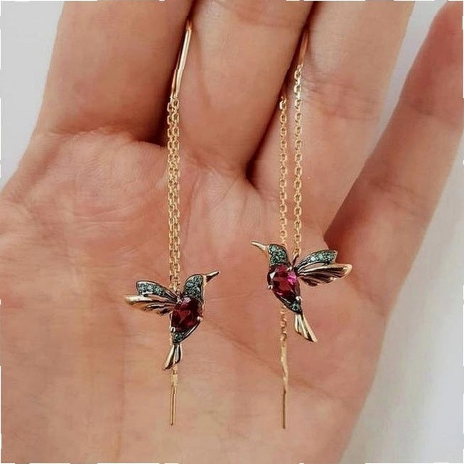 Hummingbird Earrings with Enamel and Zirconia