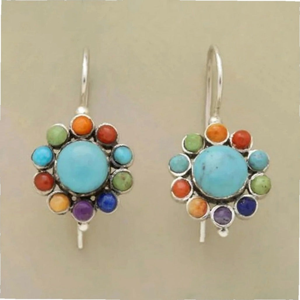Multicolored Round Earrings in Turquoise
